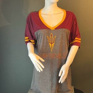 Arizona Sun Devils Colosseum Women's V-Neck Tee - Maroon and Gray Size XXL